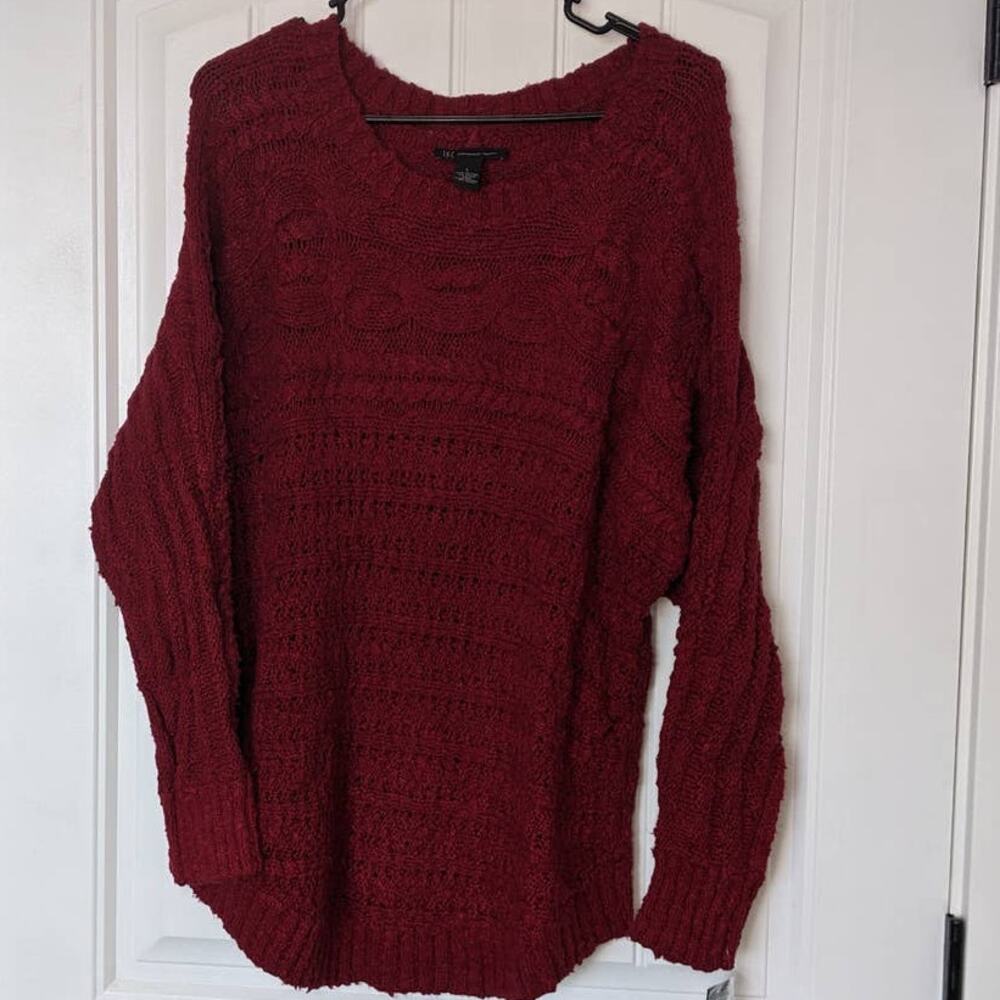 INC Large Cable Knit Sweater Long Sleeve Crew Neck‎ Womens NWT Red Textured Work